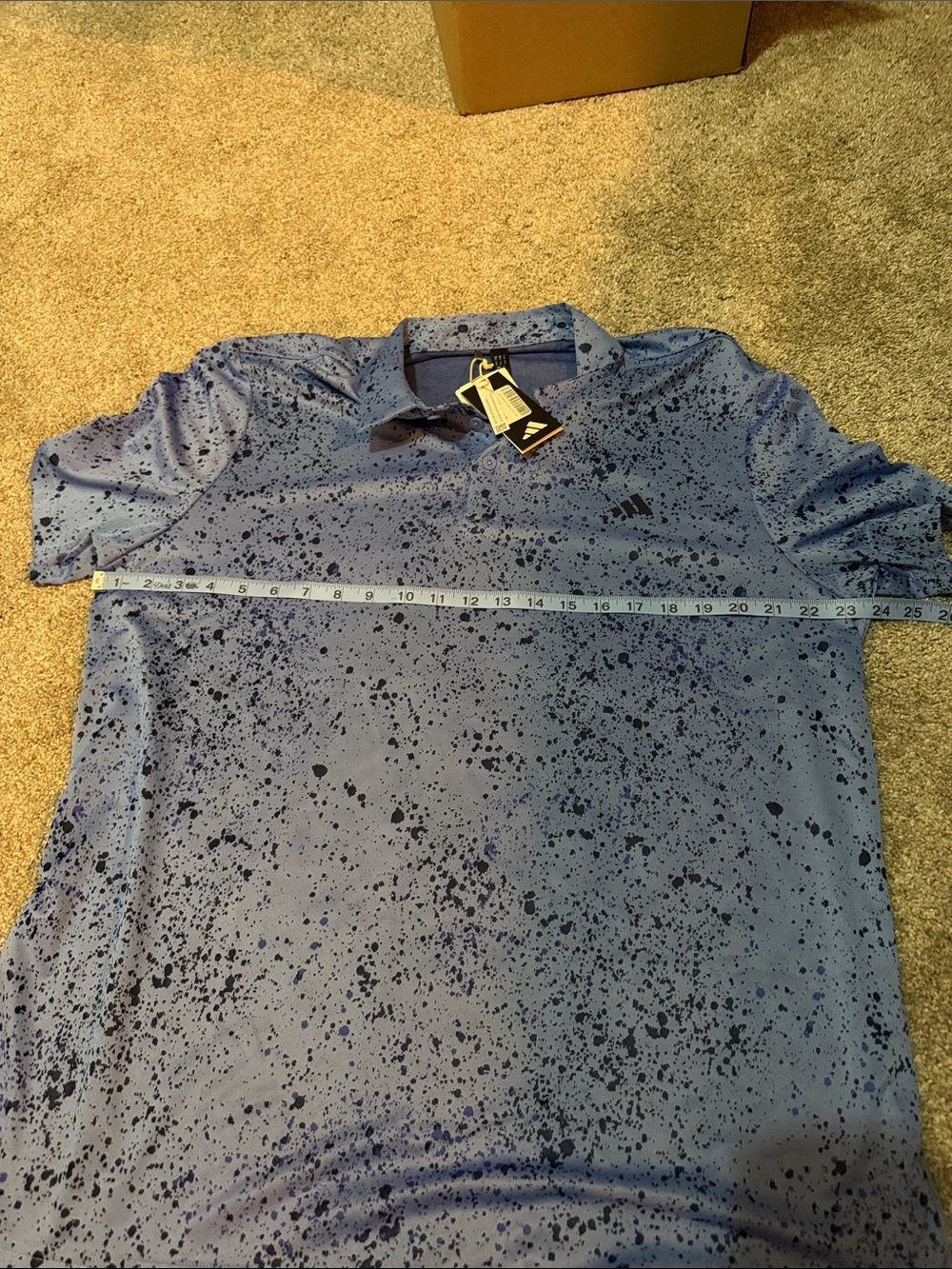 adidas Men’s Blue Polo with Black Splatter Print - Picture 7 of 7